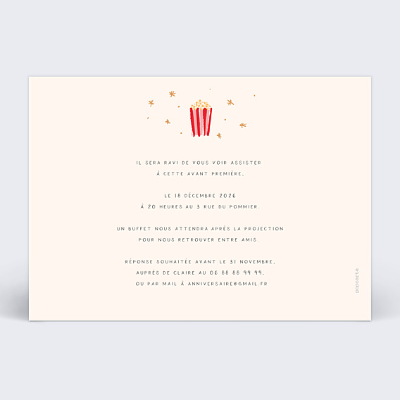Invitation Anniversaire Adulte Projection cinéma