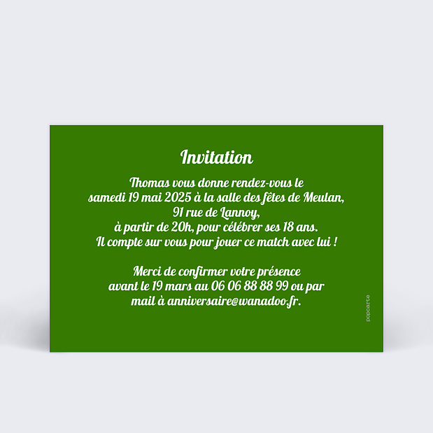 Invitation Anniversaire Foot Verso