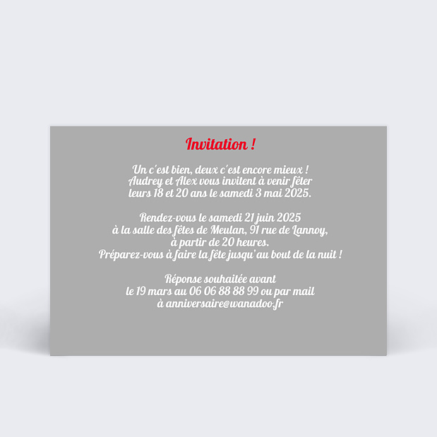 Invitation Anniversaire Télé-Réalite Verso