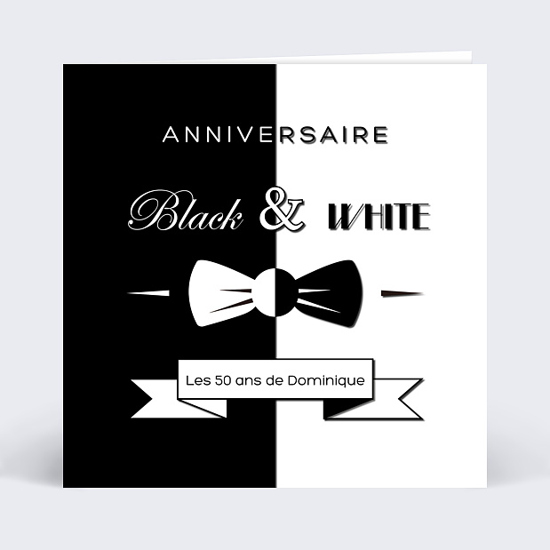 Invitation Anniversaire Black and White 50 ans