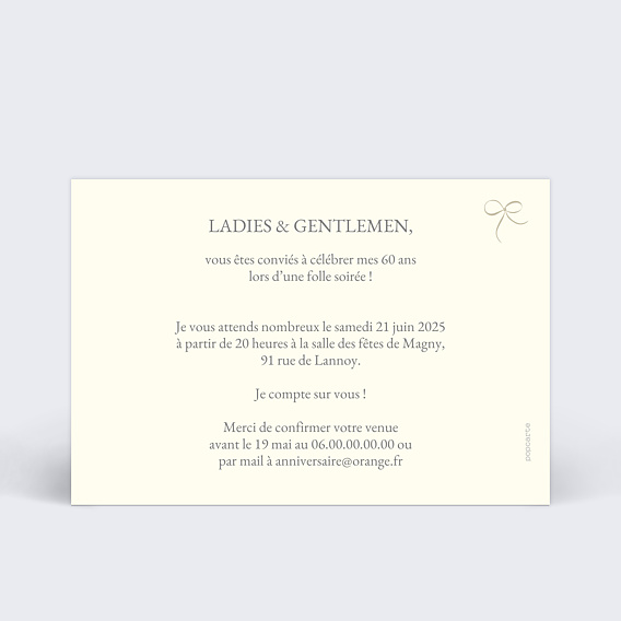 Invitation anniversaire Personnalisable Verso