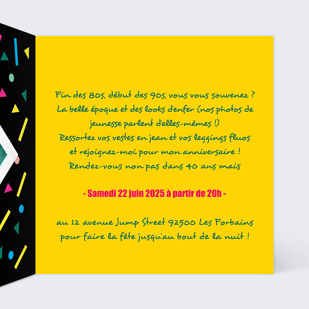 Invitation Anniversaire Années 80 Intérieur Droit