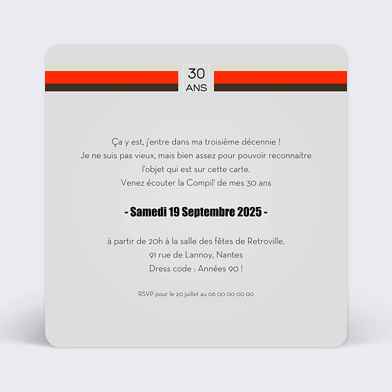 Invitation anniversaire Rétro Verso