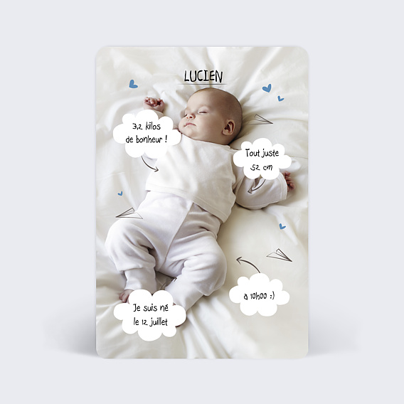 Faire part naissance Certificat Nuages