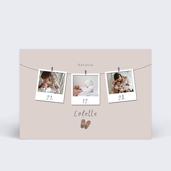 Faire-part Naissance Fille Corde à Linge 2