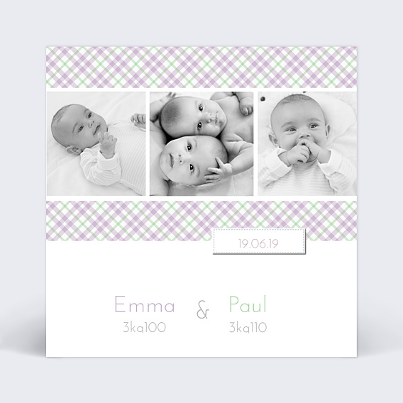 Faire-part Naissance Faire-part jumeaux tissu 2