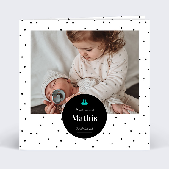 Faire-part Naissance Faire part naissance noir et blanc garçon