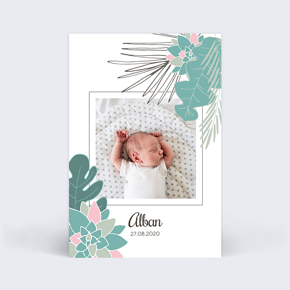 Faire-part Naissance Feuilles tropicales