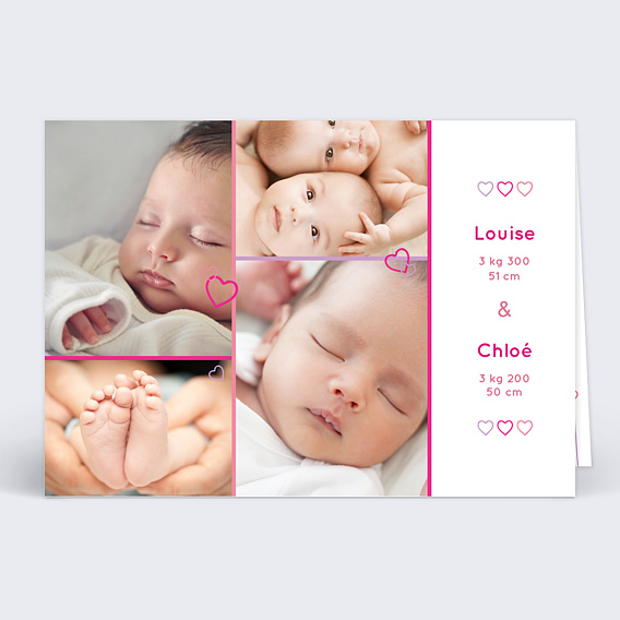 Faire-part Naissance Naissance camaieu jumelles