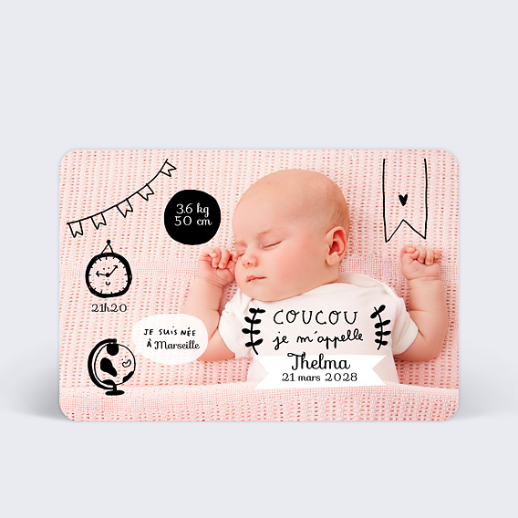 Faire part Naissance Picto Photo Fille