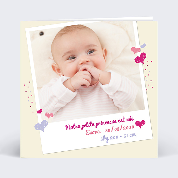 Faire-part Naissance Polaroïd naissance fille beige