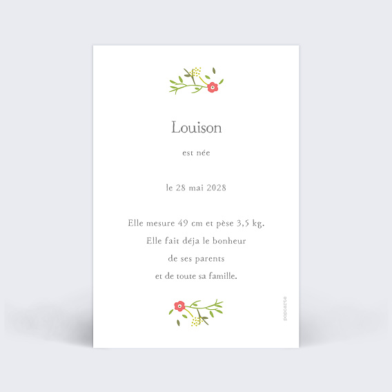 Faire part naissance Mi Liberty Fille Verso