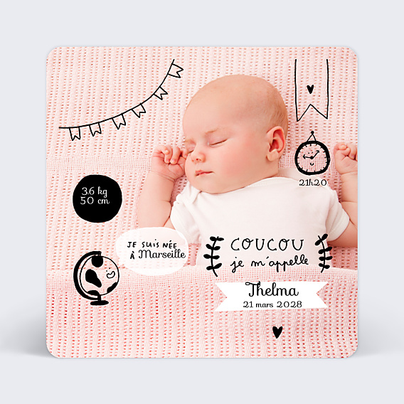 Faire-part Naissance Picto Photo Fille