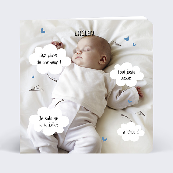 Faire part naissance Certificat Nuages