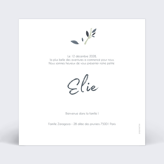 Faire part naissance Wild animals Verso