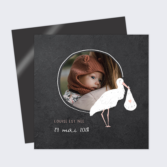 Faire part naissance Ardoise Cigogne