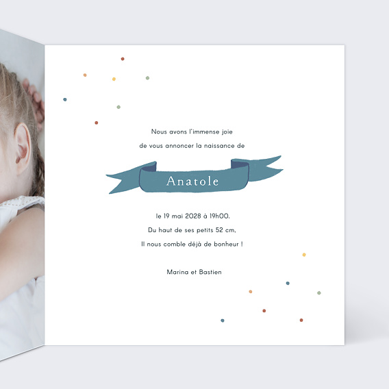 Faire part naissance Gravure Vintage Intérieur Droit