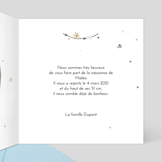 Faire part naissance À l'Abordage Intérieur Droit