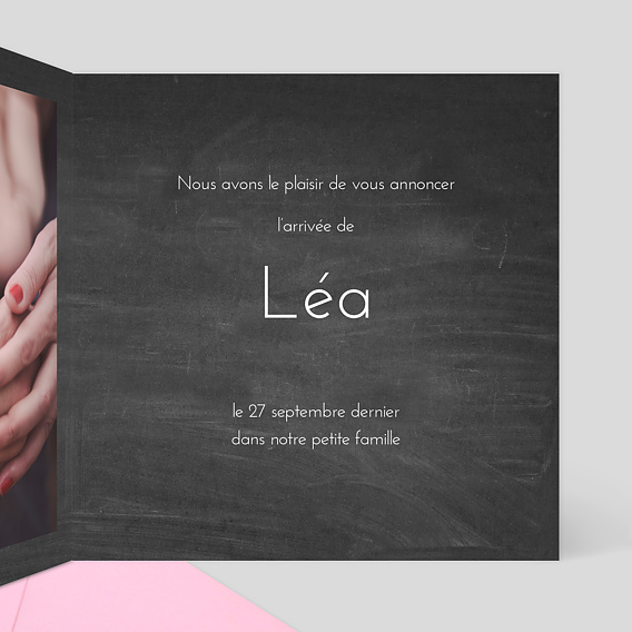 Faire part naissance Ardoise Cigogne Intérieur Droit