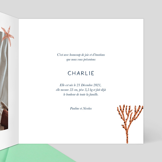 Faire part naissance Etoiles de Mer Intérieur Droit
