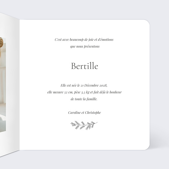 Faire part naissance Feuilles d'Automne Intérieur Droit