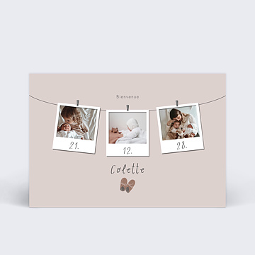 Faire-part de Naissance Virtuel Corde à linge & cœurs