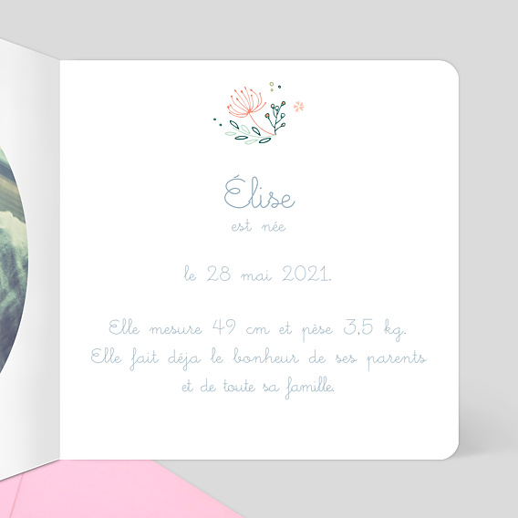 Faire part naissance Couronne de fleurs Intérieur Droit