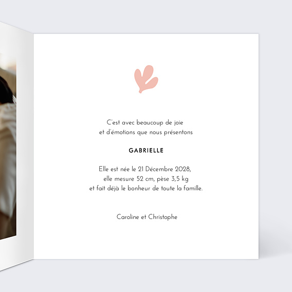 Faire part naissance Feuilles Exotiques Intérieur Droit