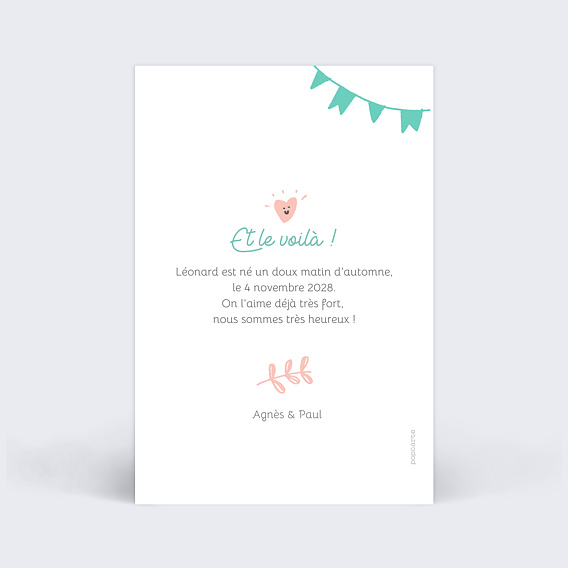 Faire part naissance Welcome Little Girl Verso