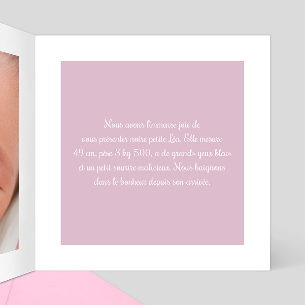 Faire-part Naissance Fille Elégance Intérieur Droit