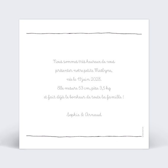 Faire part naissance Classique Trait de Crayon Verso