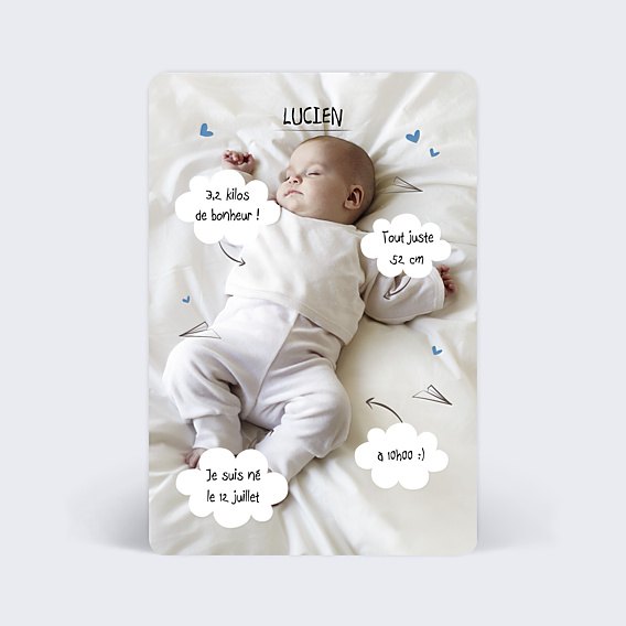 Faire-part Naissance Certificat Nuages