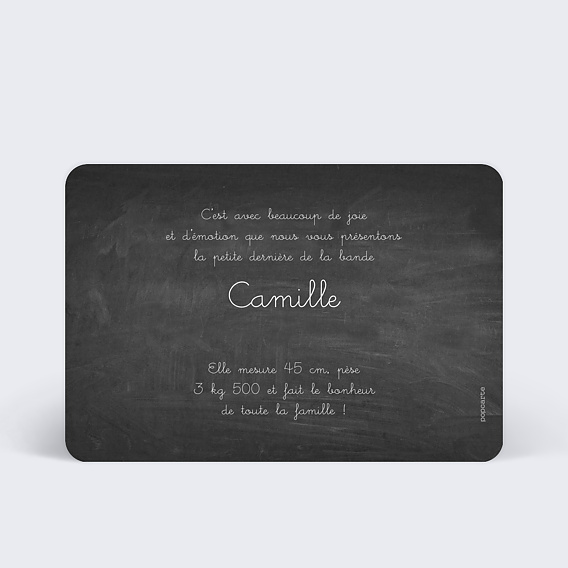 Faire part naissance Ardoise Élégante Verso