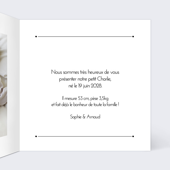 Faire part naissance Classique Cadre Intérieur Droit