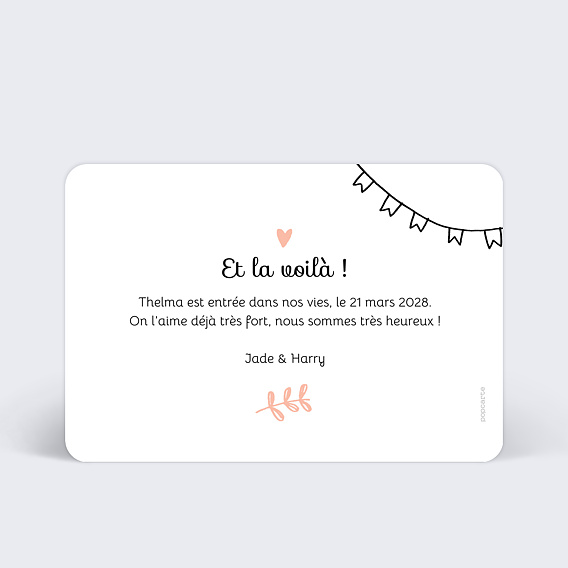 Faire part naissance Picto Photo Fille Verso