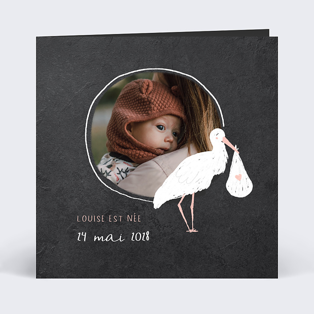 Faire-part de Naissance Ardoise Cigogne Recto