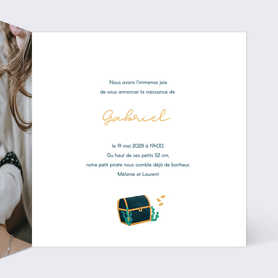 Faire part naissance À l'Abordage Intérieur Droit