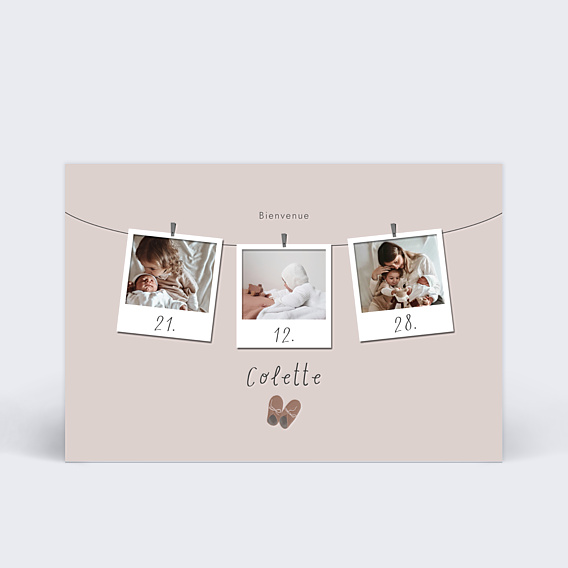 Faire-part Naissance Corde à Linge & Cœurs