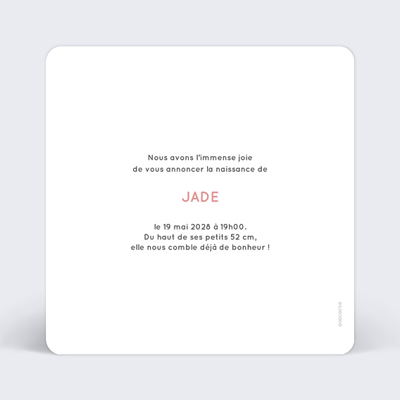 Faire part naissance Welcome sweetie ! Verso