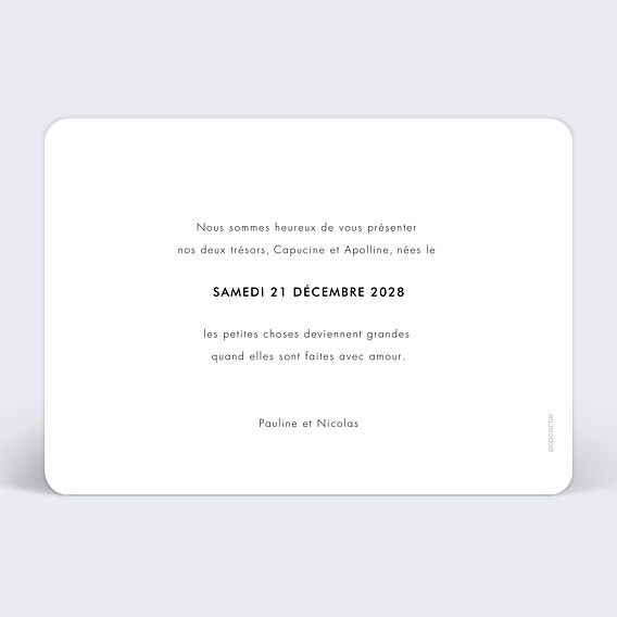 Faire part naissance Carte naissance jumeaux Verso