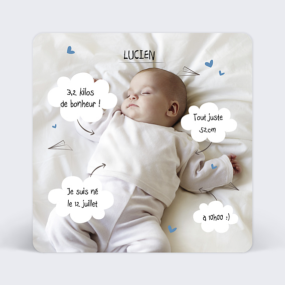 Faire part naissance Certificat Nuages