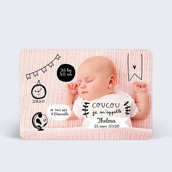Faire-part Naissance Picto Photo Fille