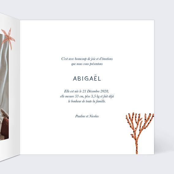 Faire part naissance Etoiles de Mer Intérieur Droit