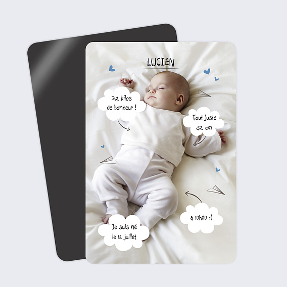 Faire part naissance Certificat Nuages