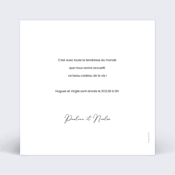 Faire part naissance Faire-part jumeaux tissu 3 Verso