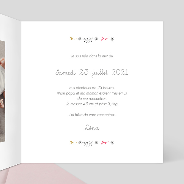 Faire-part de Naissance Multi Feuilles Automne Intérieur Droit