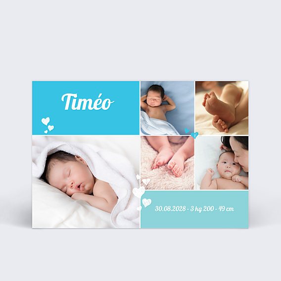 Faire-part Naissance Collage coeurs naissance garçon