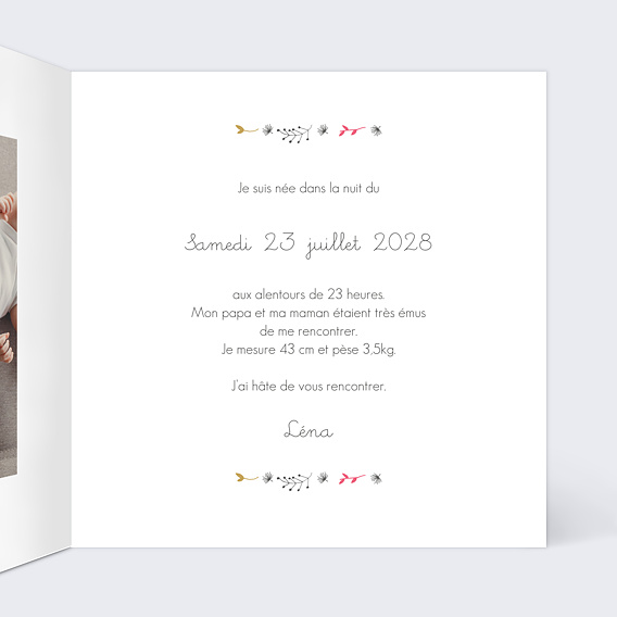 Faire part naissance Multi Feuilles d'Automne Intérieur Droit