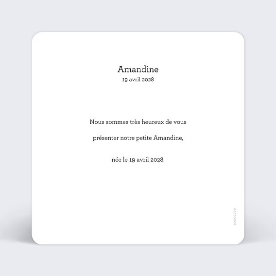Faire part naissance Classique Photo Verso
