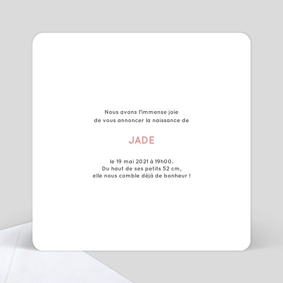 Faire part naissance Welcome sweetie ! Verso